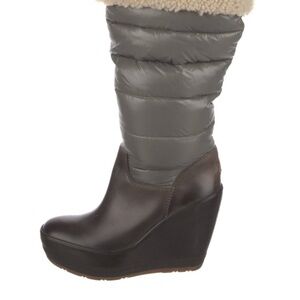 Moncler Dark Gray and Chocolate Wedge Boots